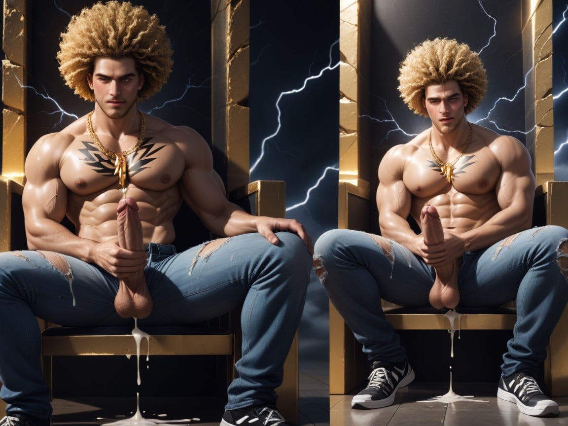Yellow Eyes Glowing, Gold Necklace, No Shirt Porno gay IA