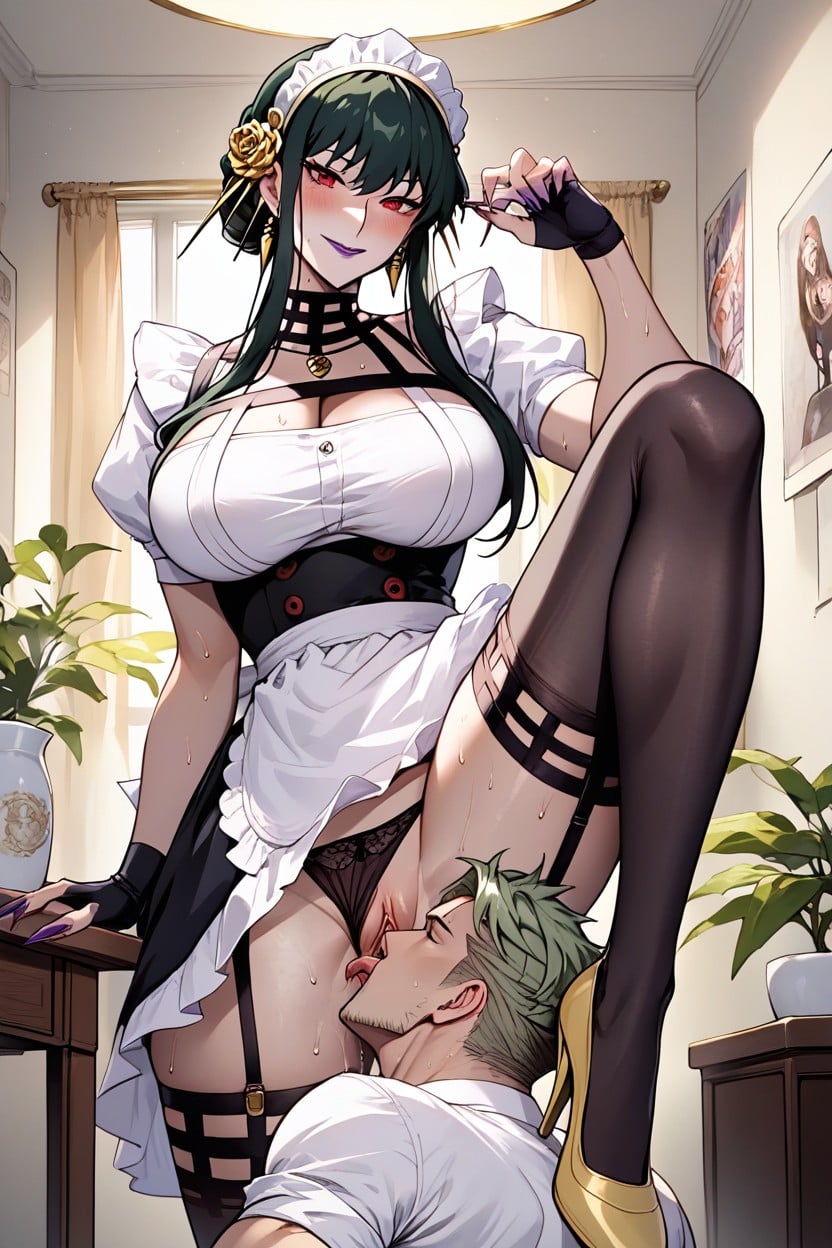 Purple Eyeshadow, Man Face In Female Pussy, Red Eyes Hentai AI Porn