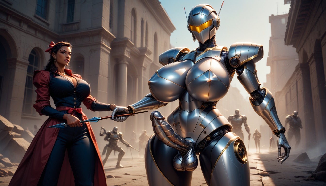 Female Robot Archer Holding Bow, Archer, Bow In Hand 라틴 AI 야짤