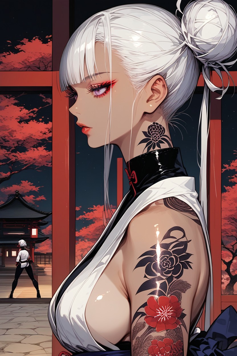 Rounded Breast, Violet Eyes, Full Body Tattoo Hentai AI Porn