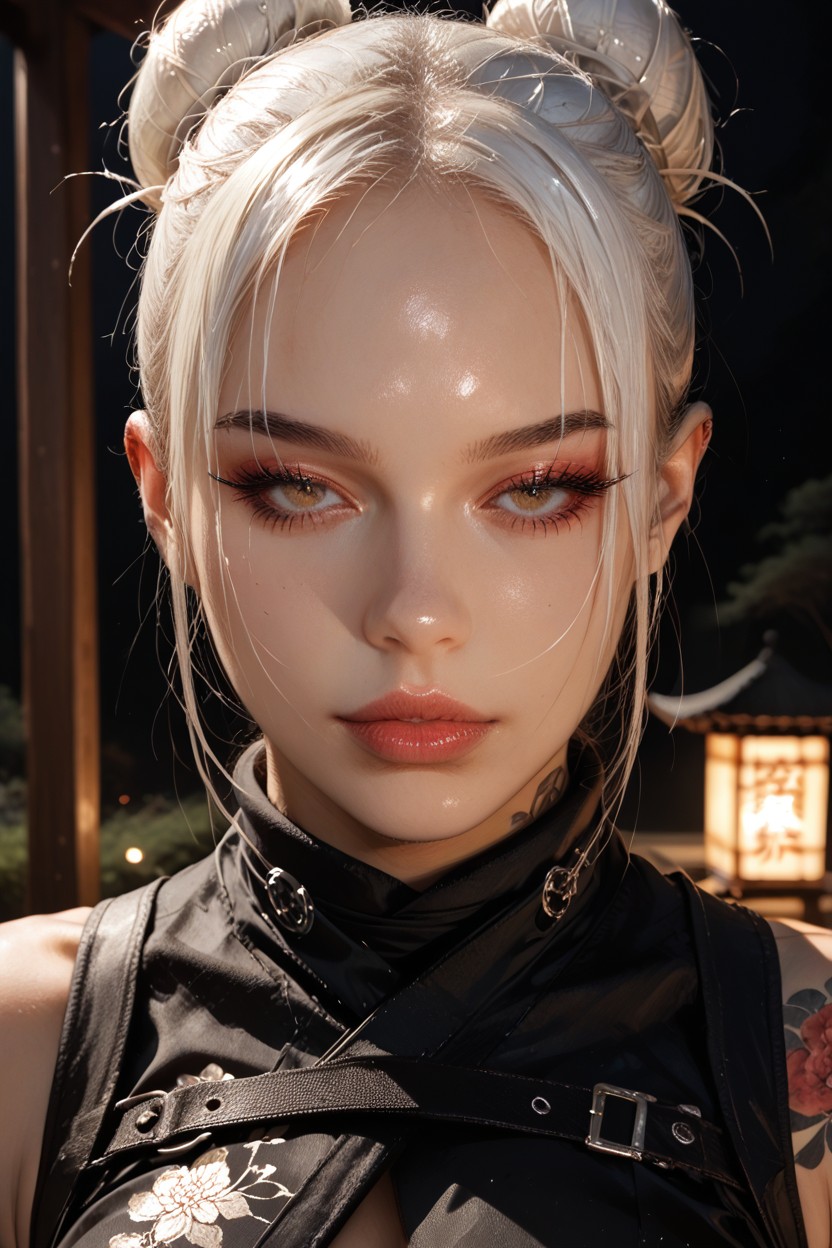 High Bun, White Hair, Night Hentai IA