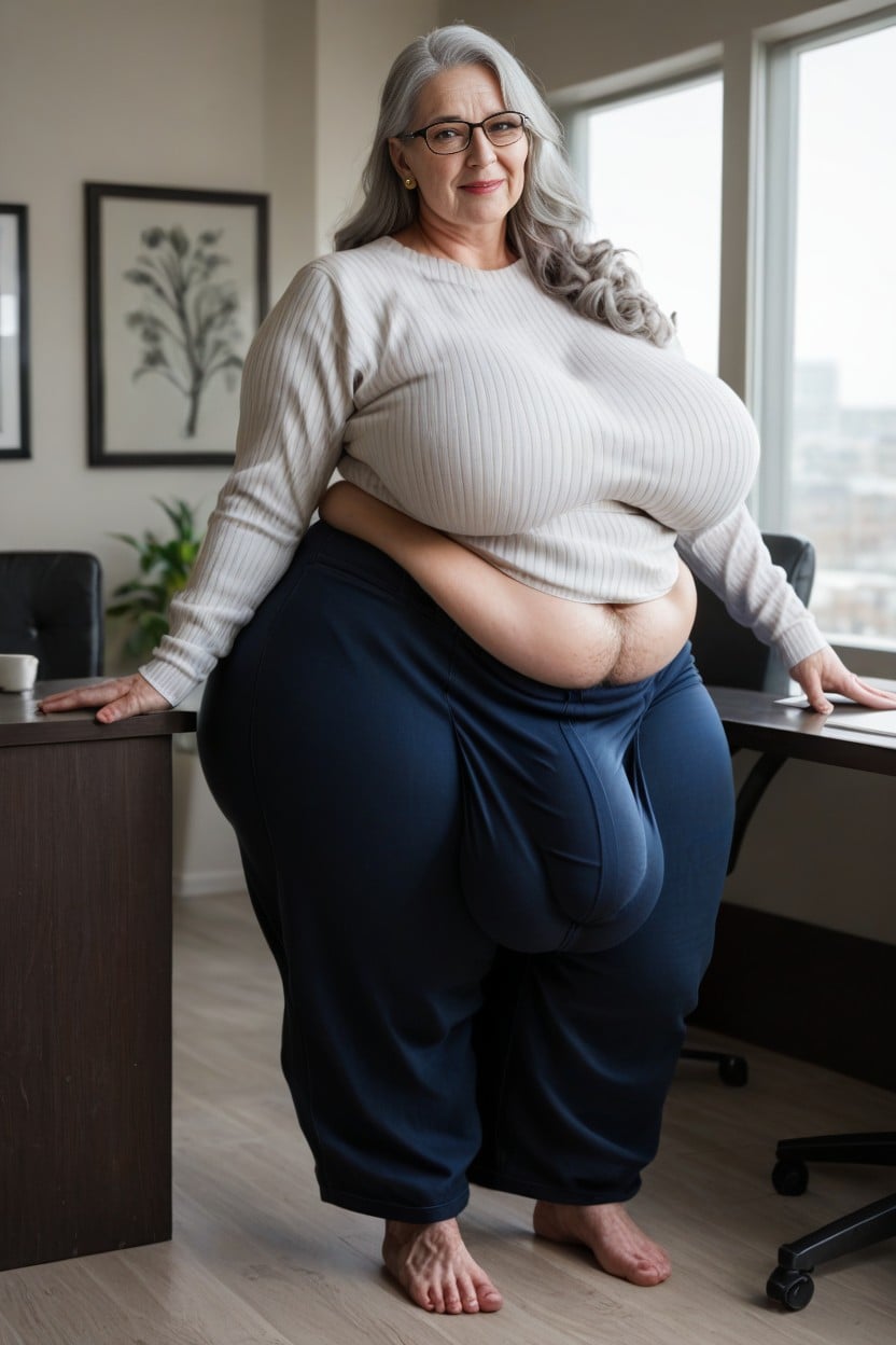 Long Length, Long White Hair, Black Glasses AI Porn
