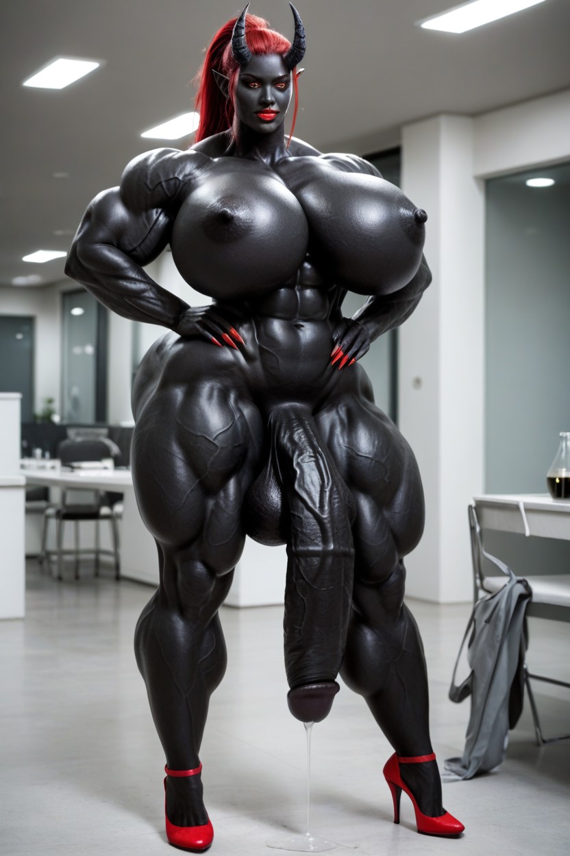 Impossibly Gigantic Black Cock, Vagina, Muscular Thighs Shemale AI Porn