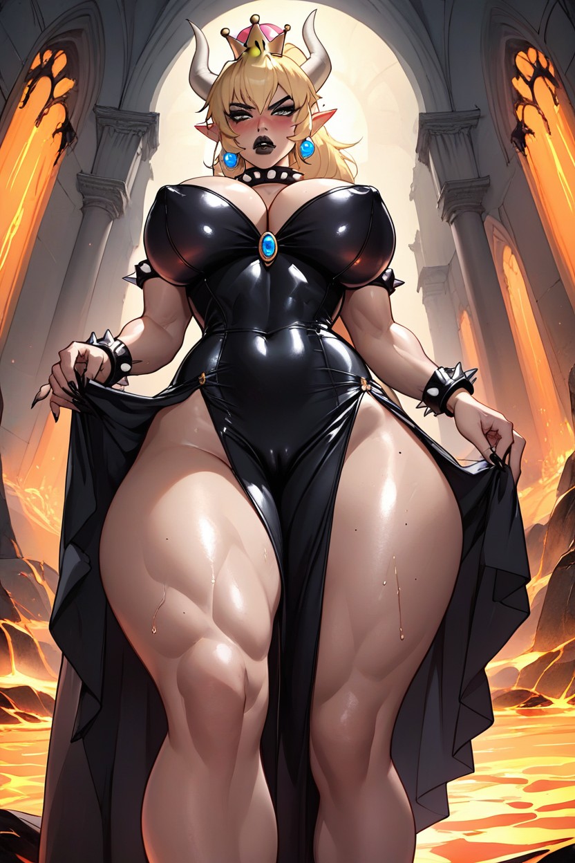 Exposed Breasts, Latex Leg Wear, Sleeveless Dress Hentai AI Porn
