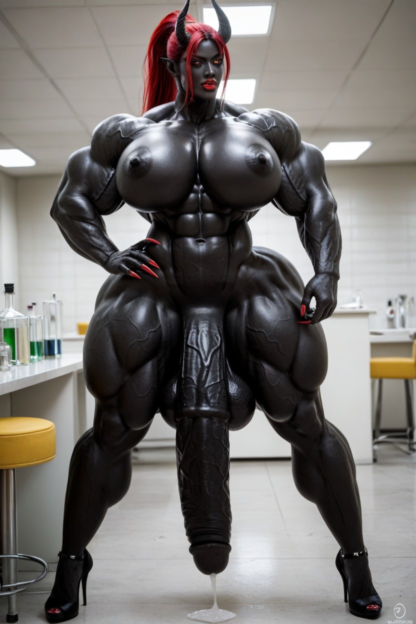 Hyper Black Cock Growth, Nude, Futanari Penis Dripping Pre Cum Shemale AI Porn