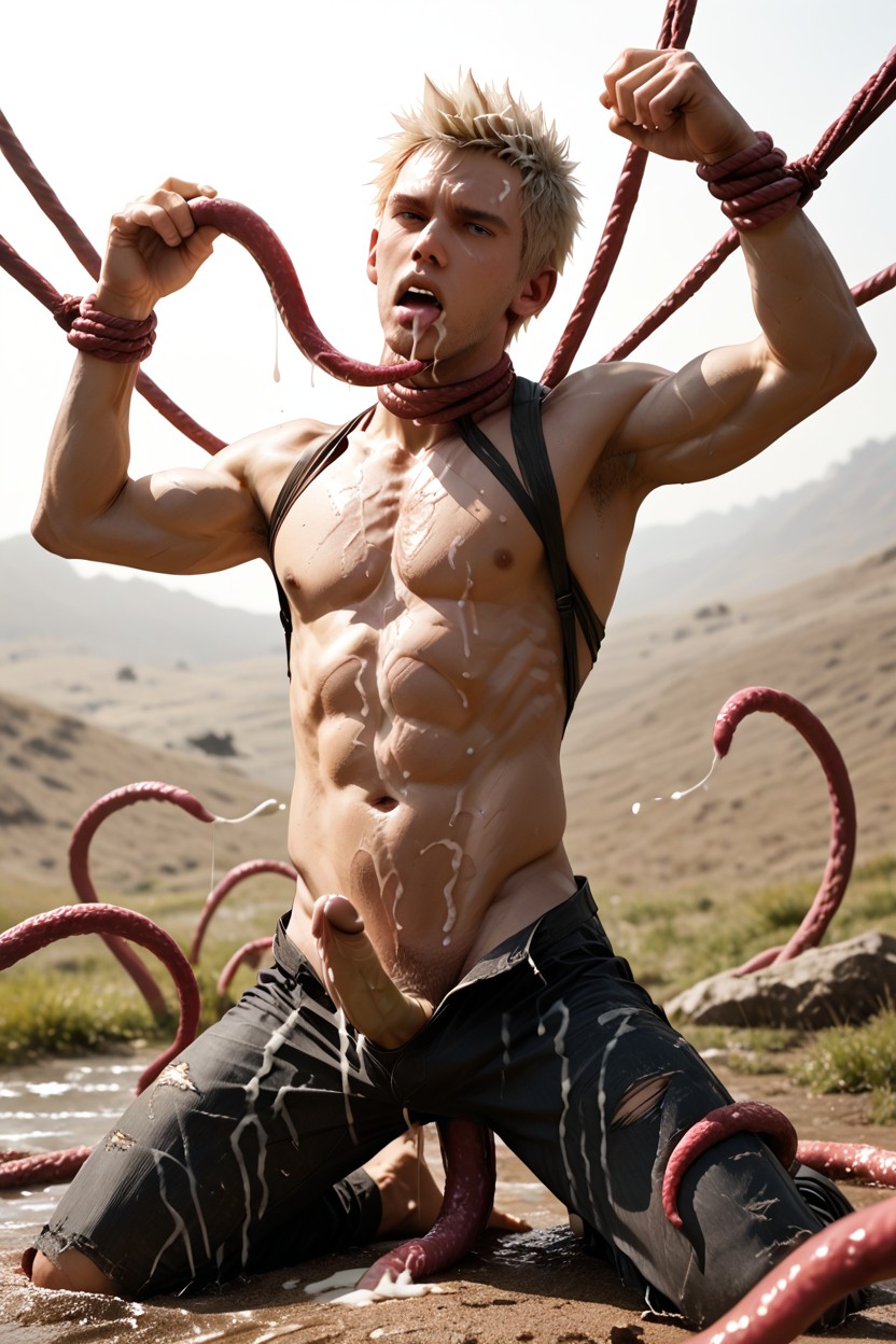 Tentacles Wrapped Around Cock, Arms Restrained With Tentacles, Mad AI Gay Porn