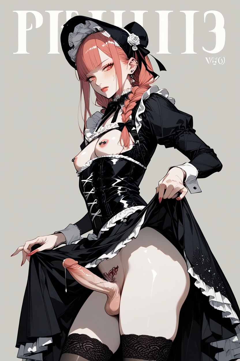 Futanari, Full Body, Hands Pick Up Front Skirt Shemale AI Porn