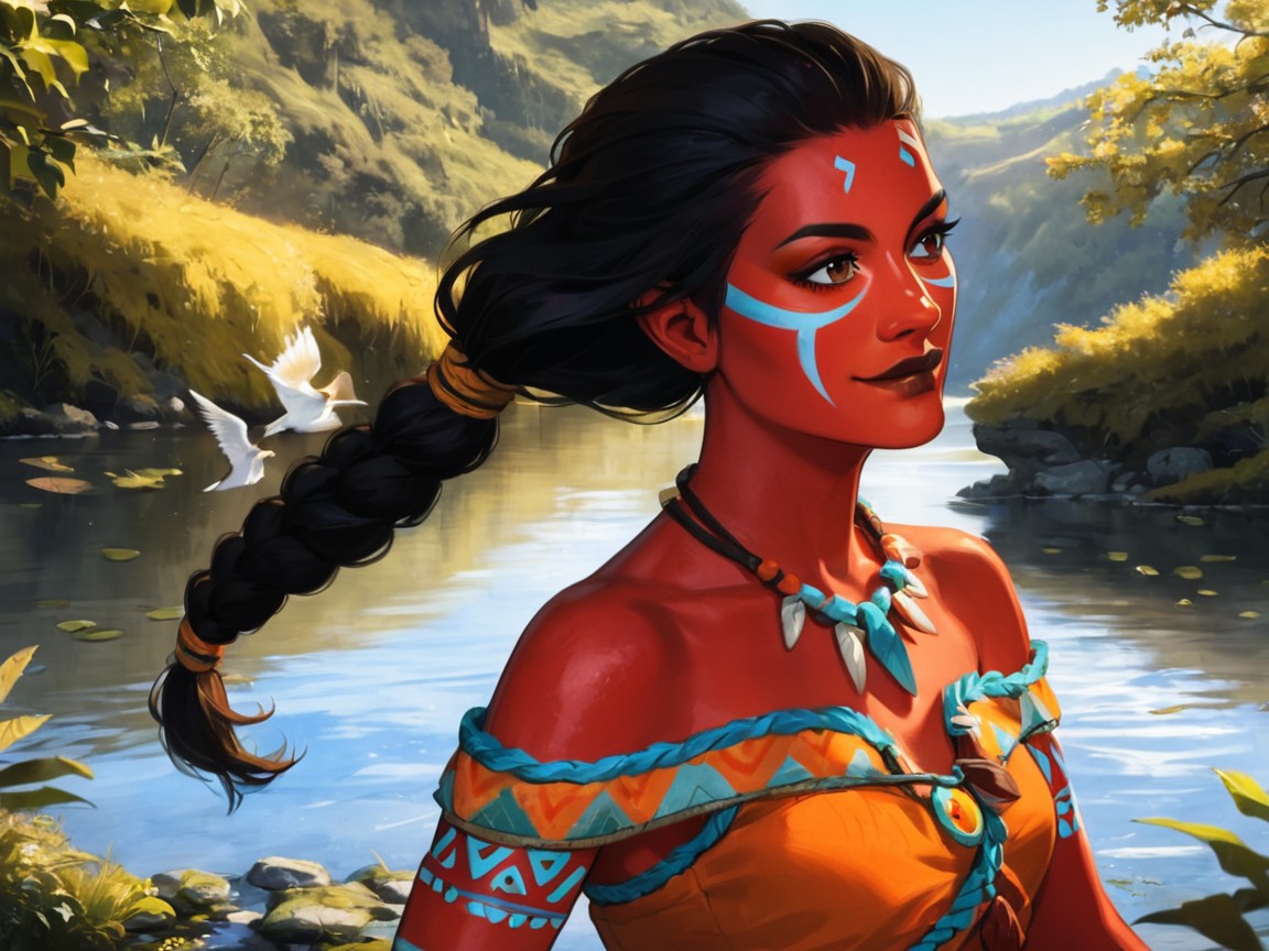 Wearing Orange Tribal Scout Clothes, Round Ass, 18+ Latina AI Porn