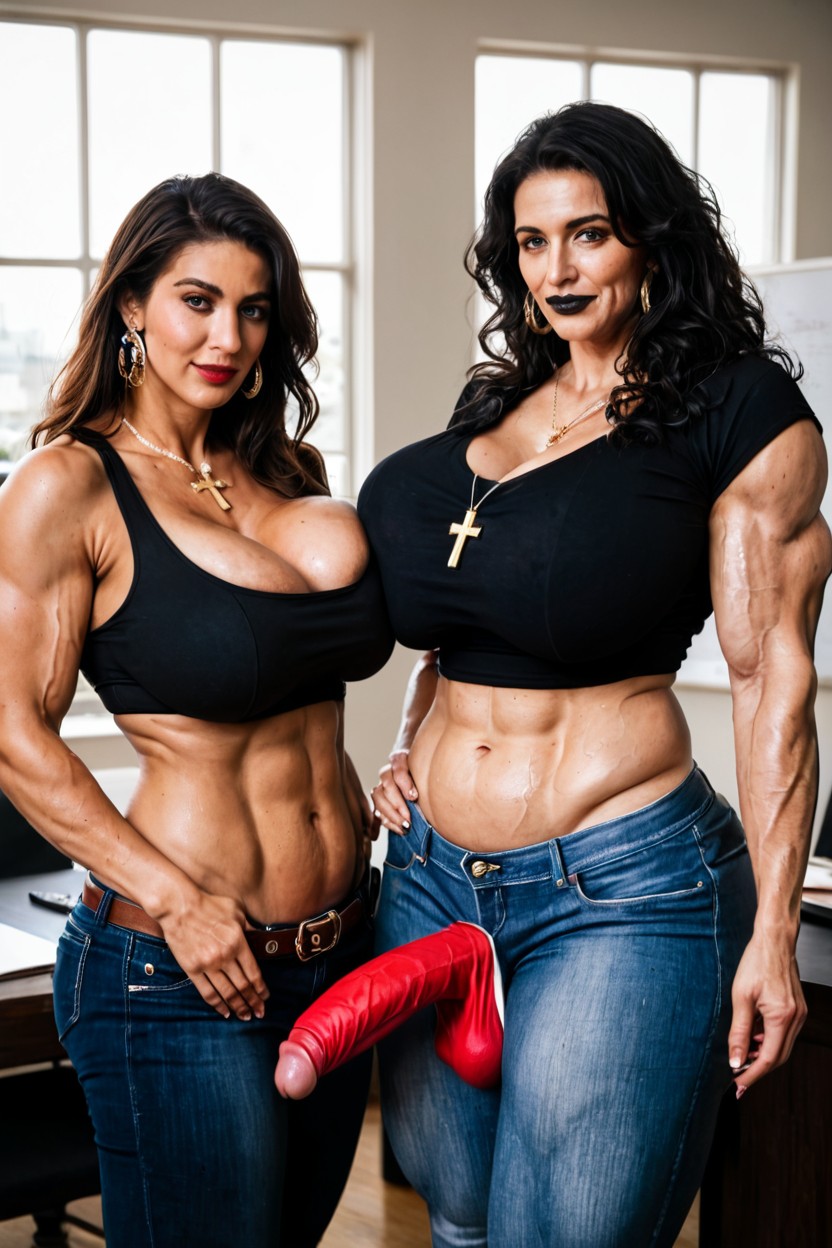 Two Persons, Huge Breasts, Sweaty Shemale AI Porn