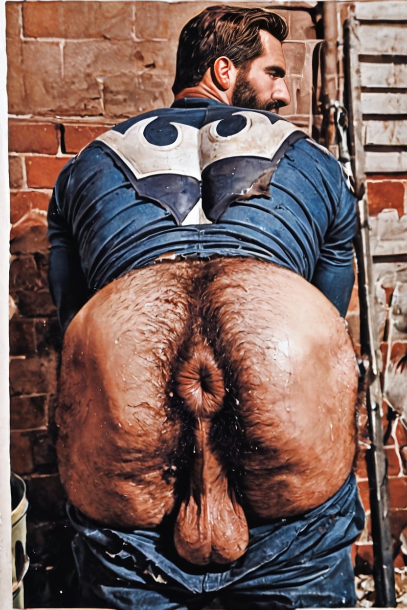 Grinning, Hairy Anus, Muscular AI Gay Porn