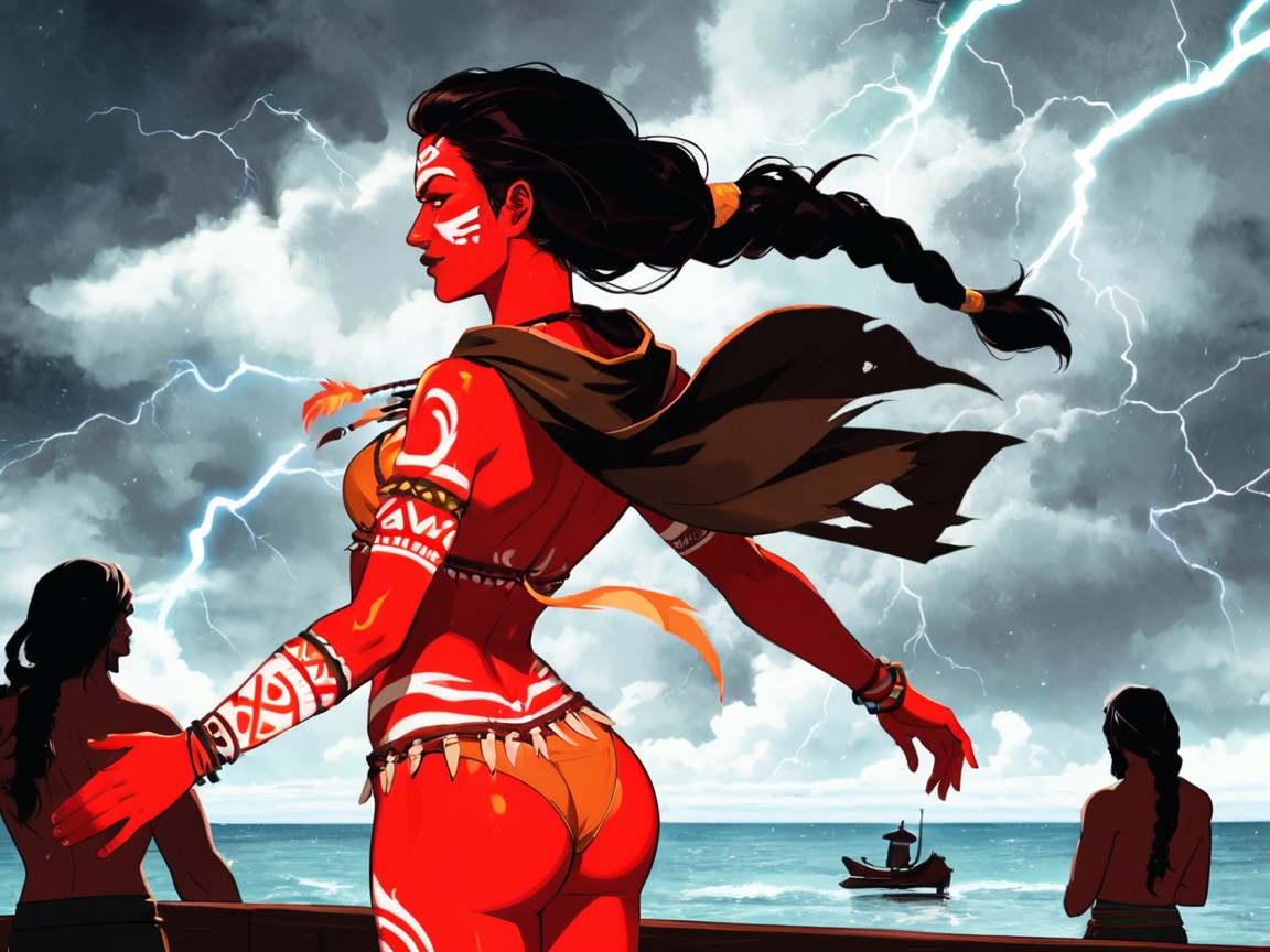 Ocean Background, Brown Lipstick, Chest And Hips Proportionate Porno IA Latina
