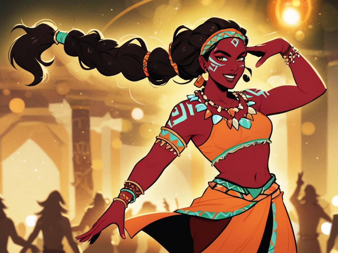 Orange Tribal Robes, Tribal Gem Belt, Waist Length Hair Latina AI Porn