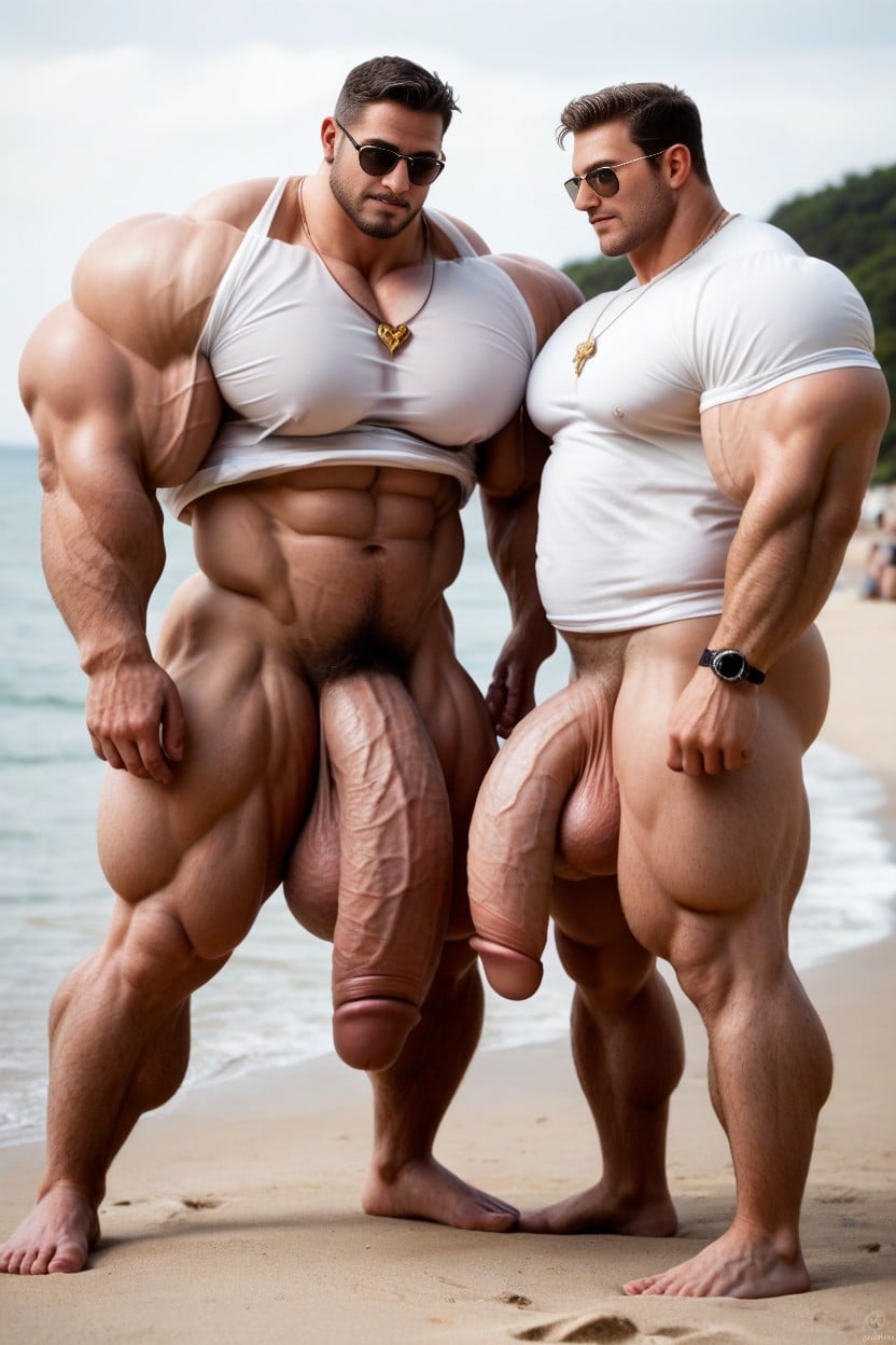 Male, Chiseled Features, Beach AI Gay Porn