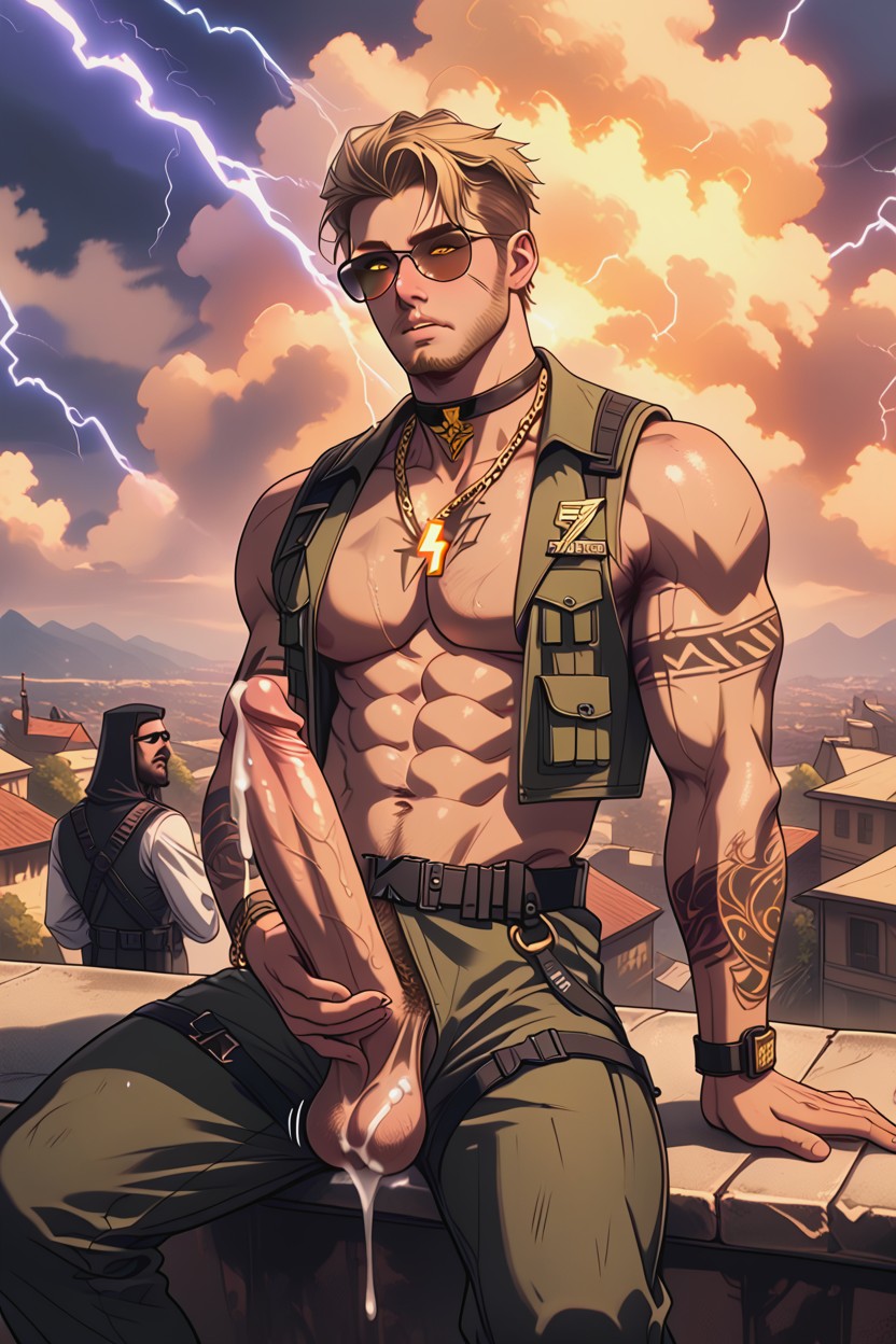 Shirtless, Glowing Eyes, Army Tag AI Gay Porn