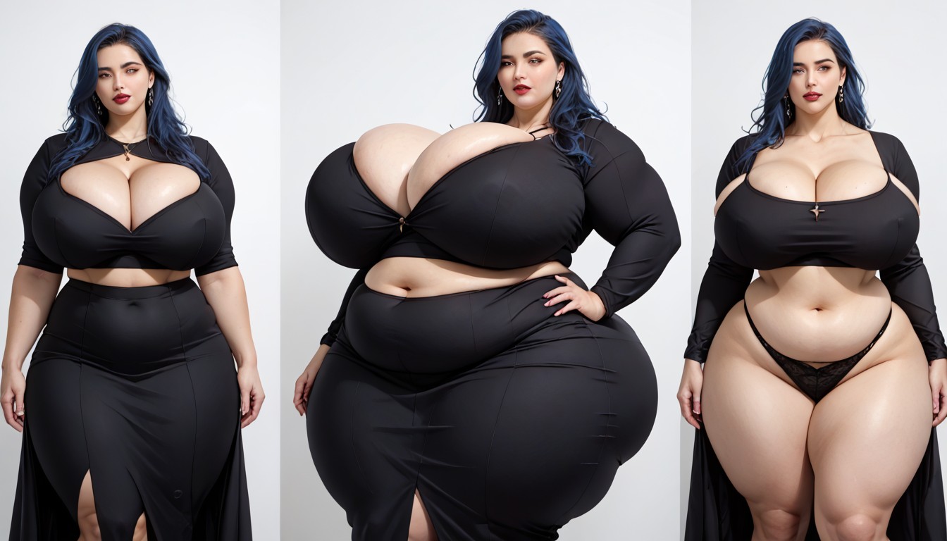 Hyper Mega Fat Thick Hourglass Body Figure, Cleavage, Extra Hyper Enlarging Weight Gain BBW AI Porn