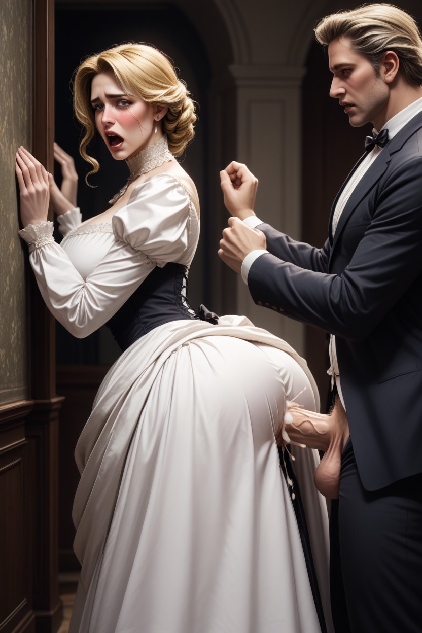 Fully Clothed Victorian Housewife, Bending Over, Victorian Dress AI Porn