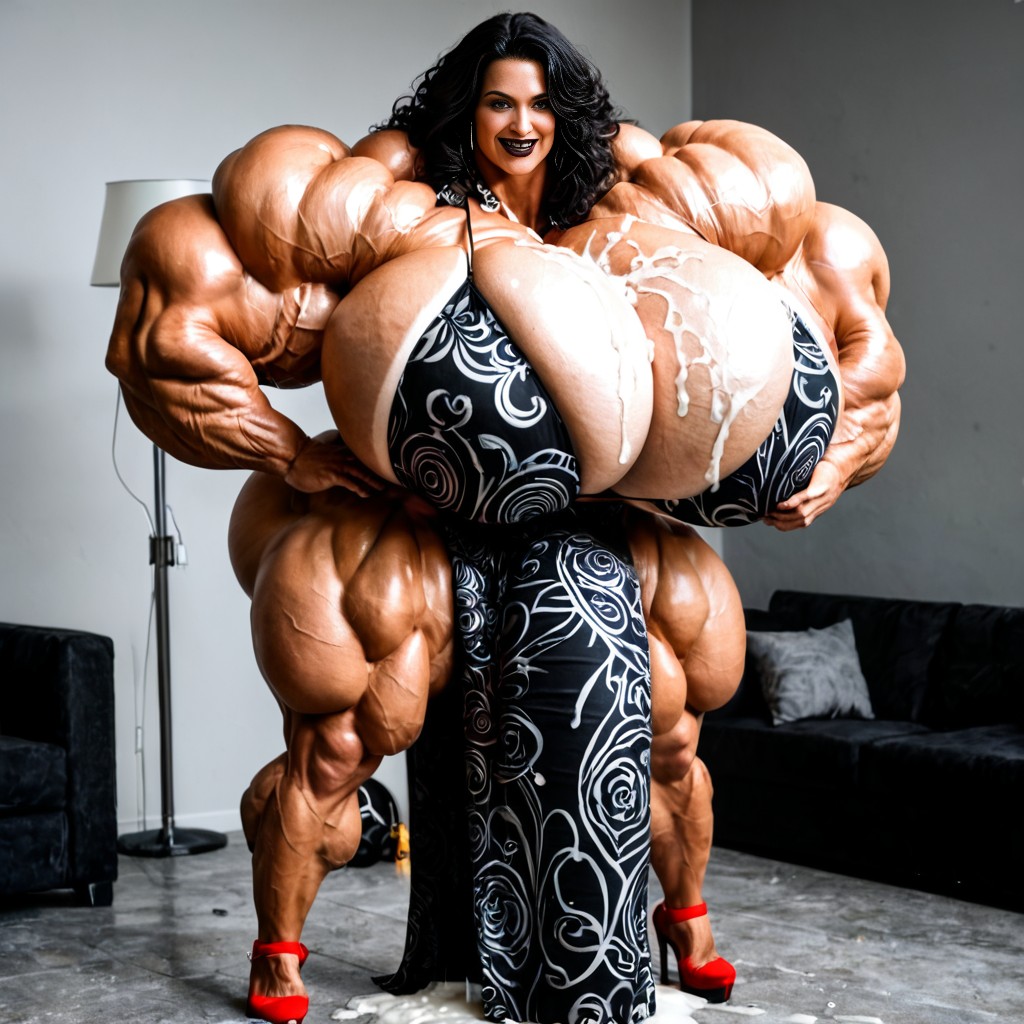 Extremely Muscular, Hyper Bimbo, Full Body View AI Porn
