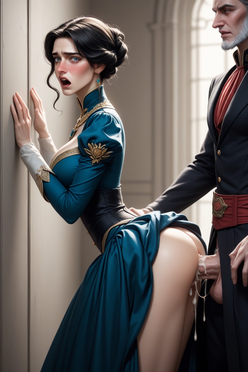 Noir, Skinny, Mans Both Hands Grabbing Her Wrists And Pinning Her Arms To The Wall AI Porn