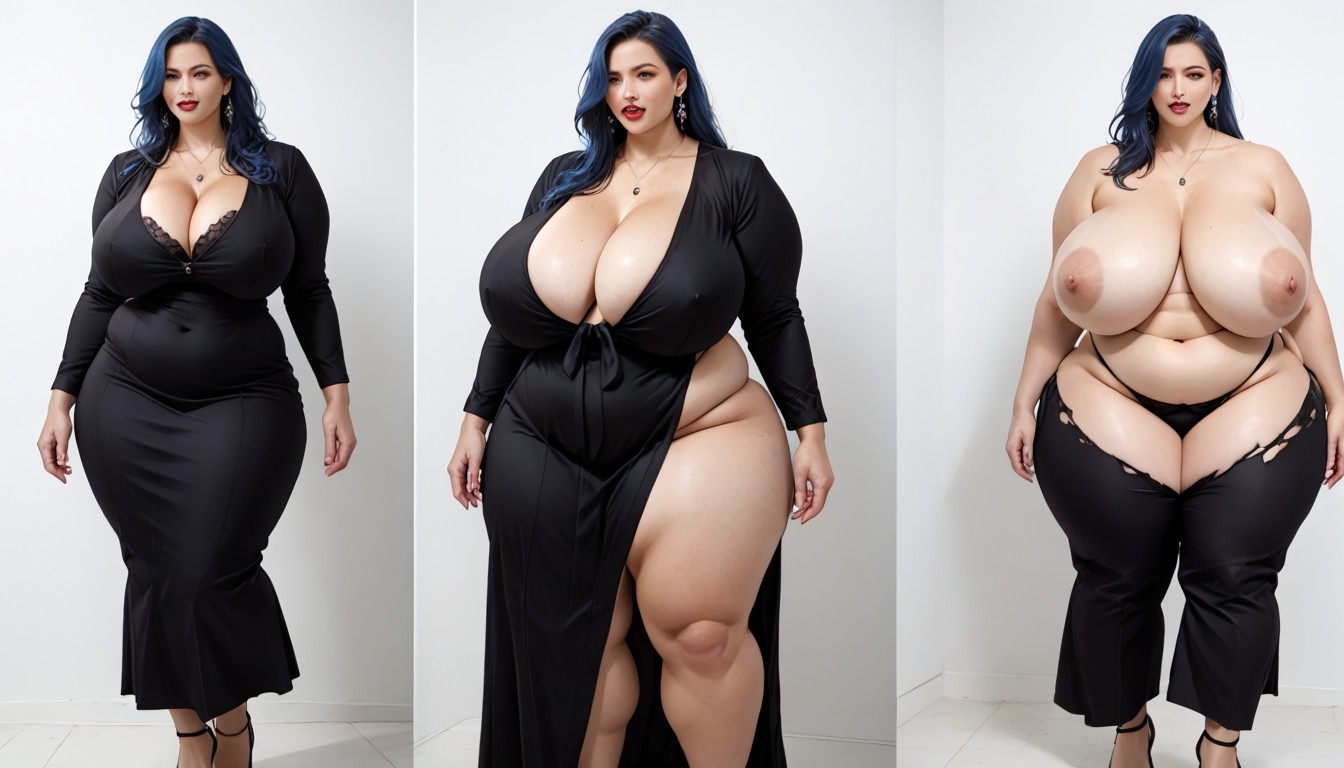 Hyper Busty Plump Fat Foxy Fox Woman, Gothic, Thick Thighs BBW AI Porn