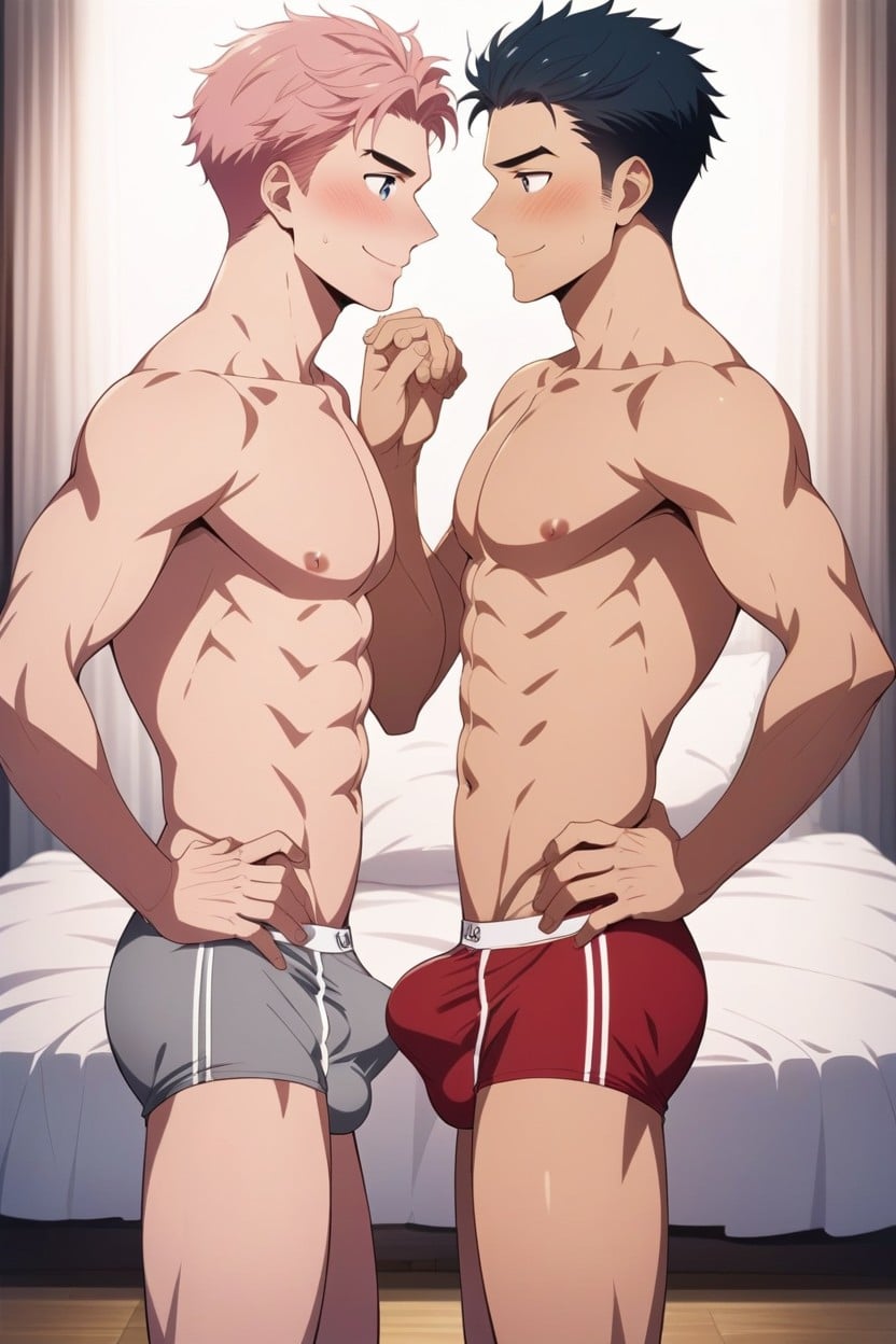 Penis Bulge, No Shirt, Standing AI Gay Porn