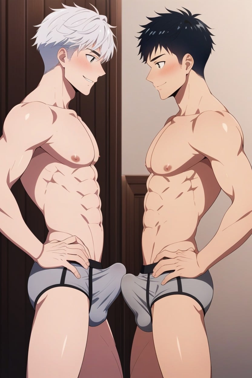 Standing, Lightly Blushing Light Pink, Anime AI Gay Porn