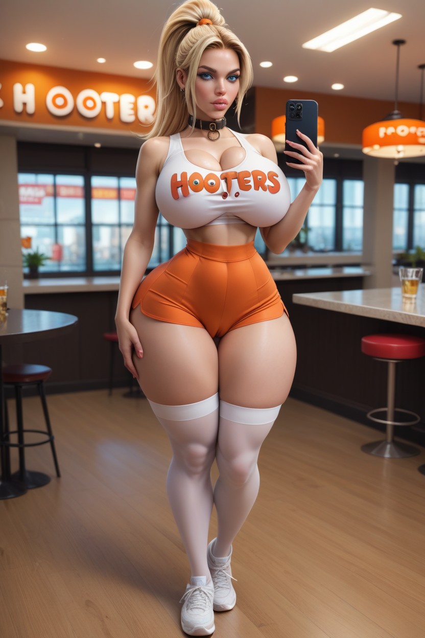 Blue Eyes, Extremely Waist, Ponytail AI Porn