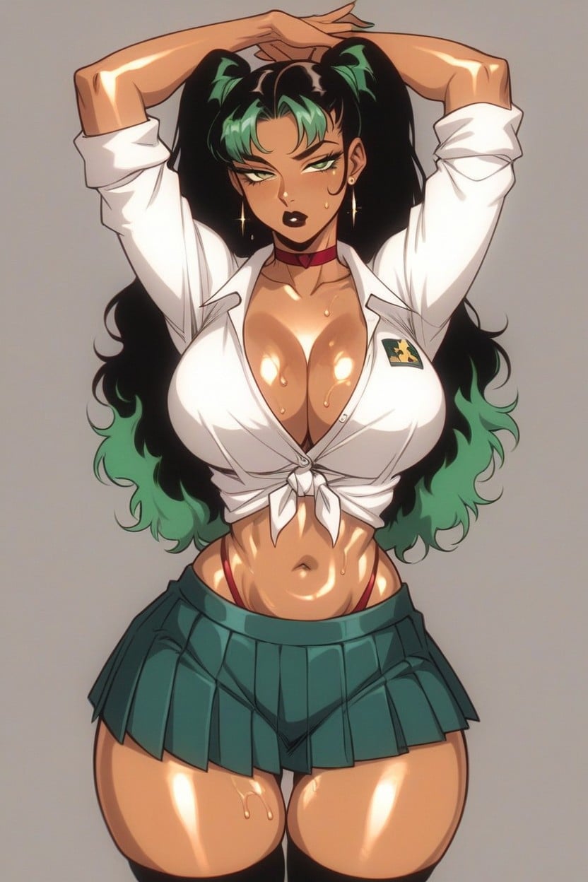 Oiled Skin, Unbuttoned, Light Skin African Hentai AI Porn