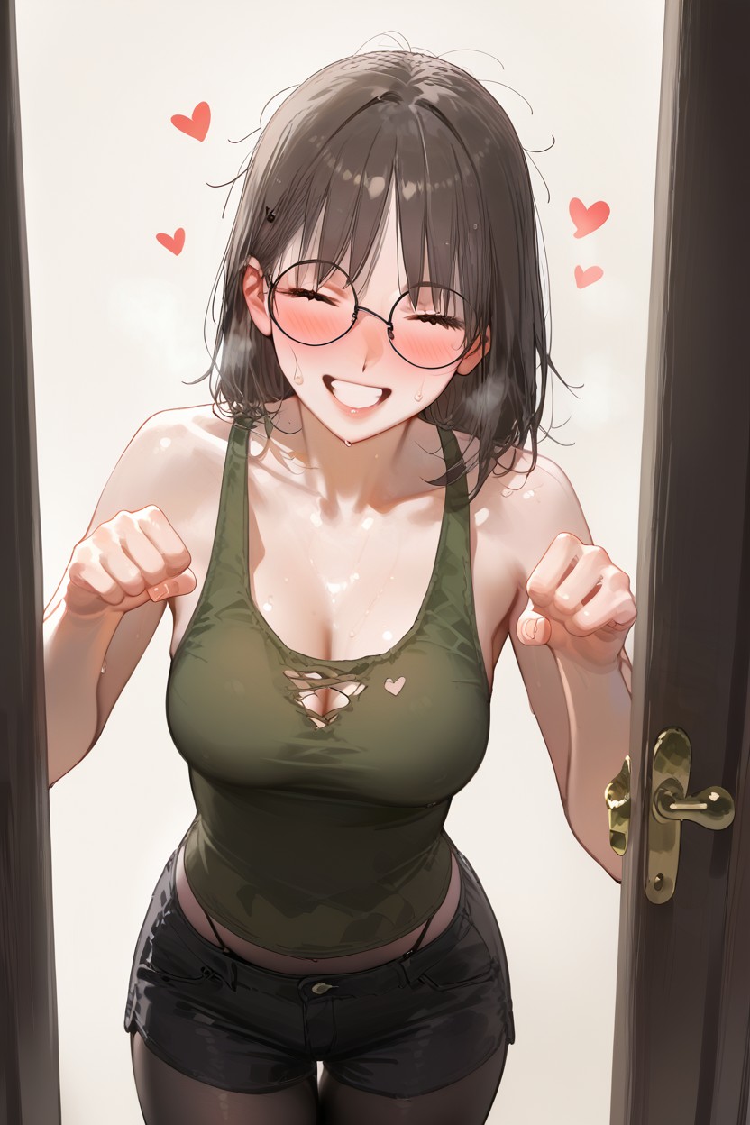 Plump Lips, Black Shorts, Pose De Gato Hentai IA