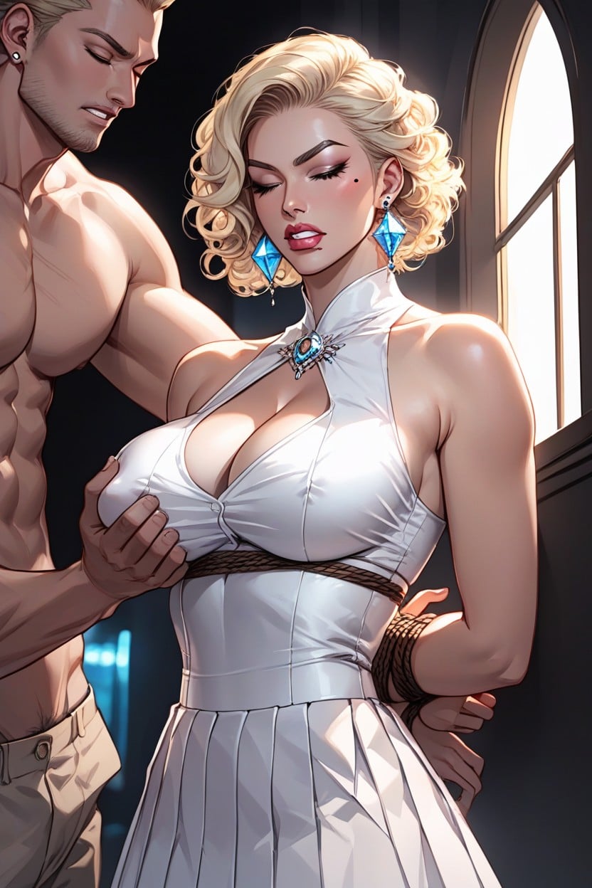 A Man Behind Her Is Grabbing Her Breast, Detailed, Elegant Neckline Hentai AI Porn