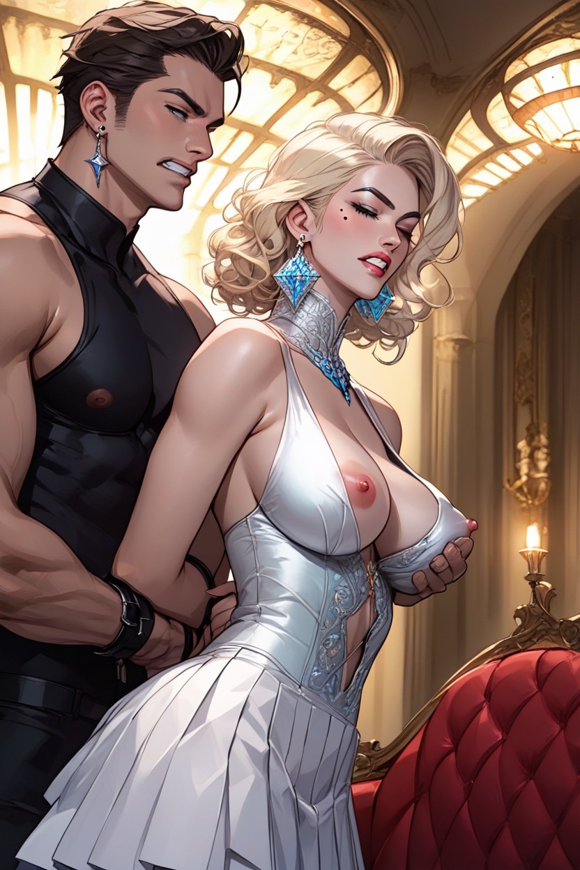 Man Behind Her, Brown Eyes, A Man Behind Her Is Grabbing Her Breast Hentai AI Porn
