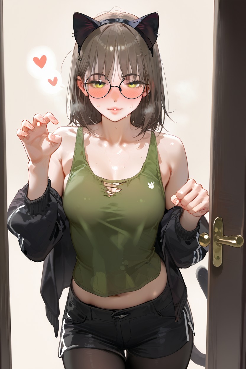 18+, Cats Tail, A Green Tank Top Hentai IA