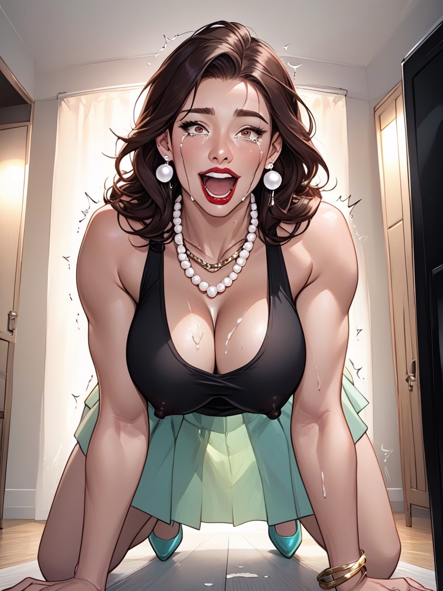 Large Breasts, Rounded Breast, Light Green Pump Heels Hentai AI Porn