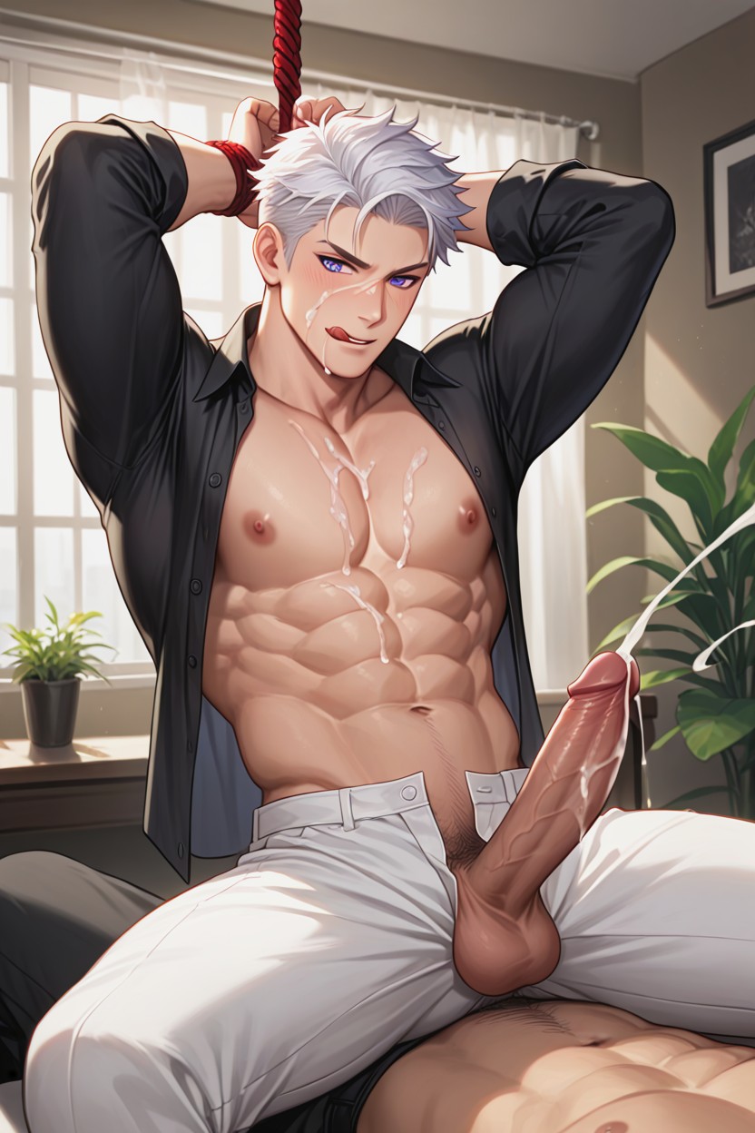 18+, Muscles, Large Penis Sticking Out Of Work Pants AI Gay Porn