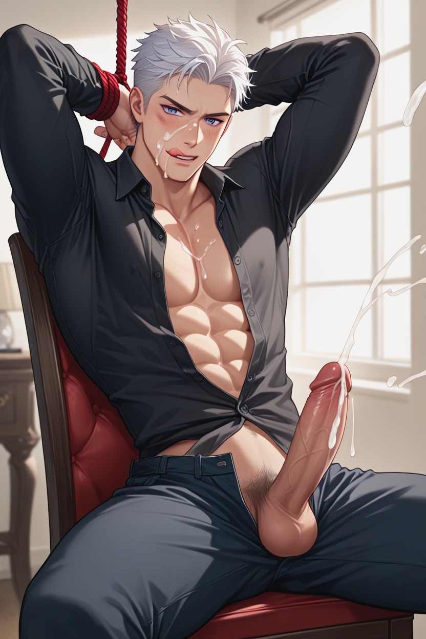 Tied Up, Long Sleeves, The First One Is Wearing An Unbuttoned Shirt AI Gay Porn
