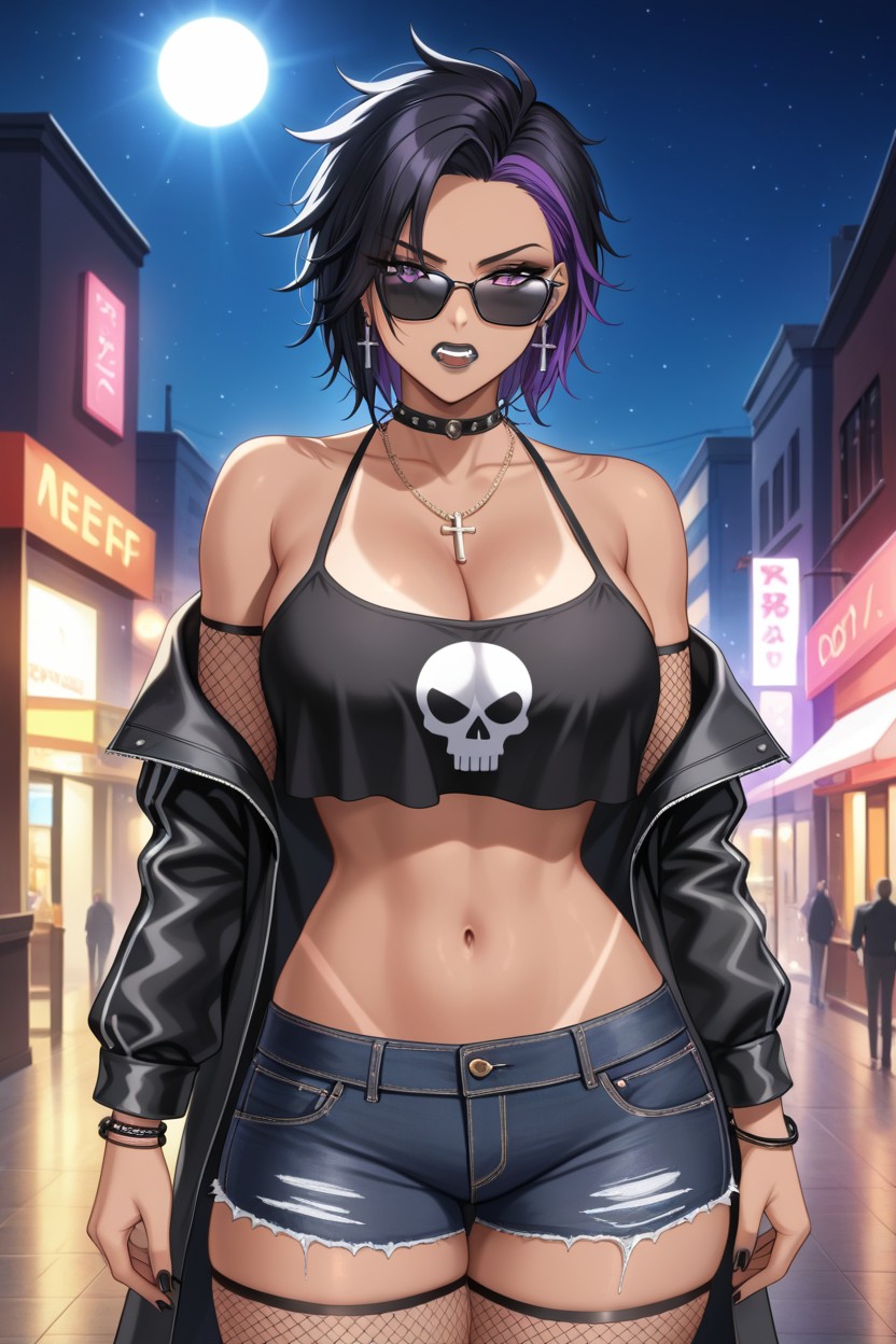 Jean Shorts, Night, Feminine Hentai AI Porn