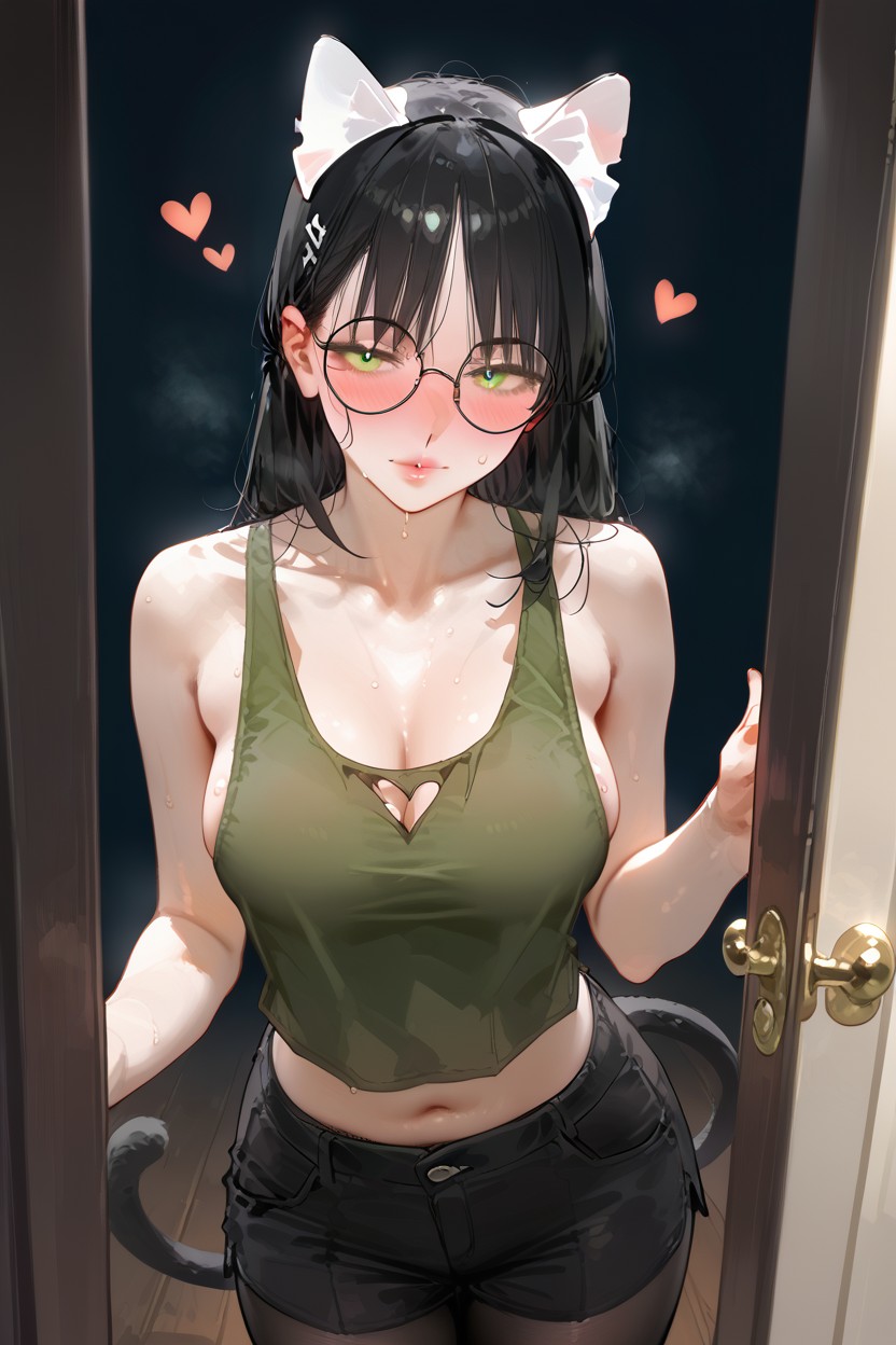 Ears, Oversize Tank Top, Green Eyes Hentai AI Porn