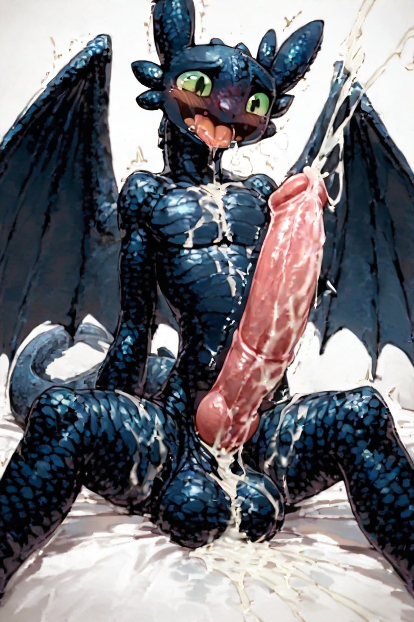 Tapering Penis, Gritting Teeth, Black Wings Furry AI Porn
