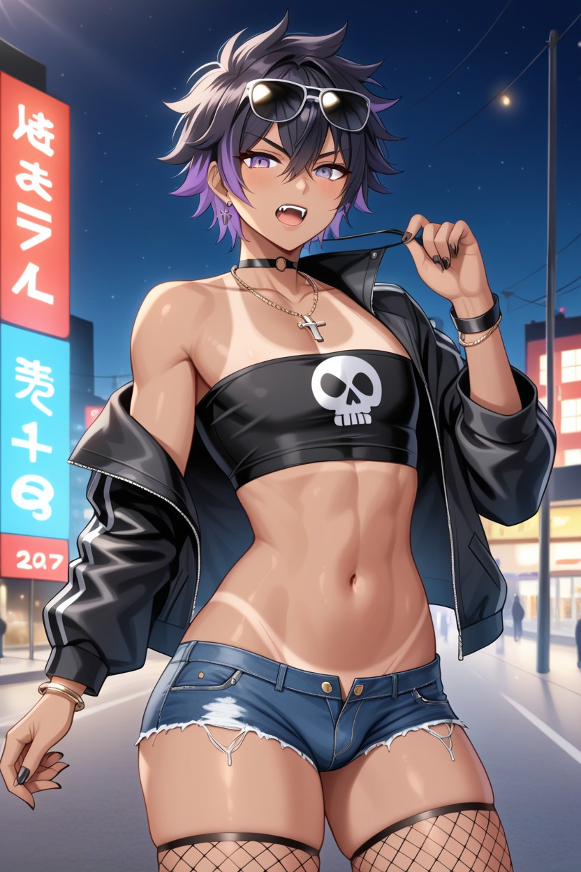 Black Fishnet Sleeves, Wasp Waist, City Hentai AI Porn