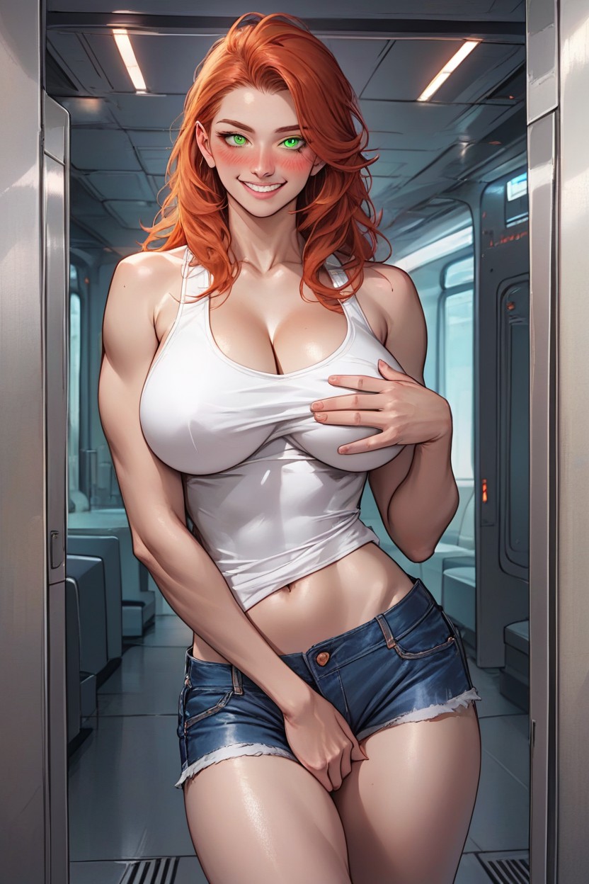 Ginger Skin, Highly Detailed, Green Eyes Hentai AI Porn