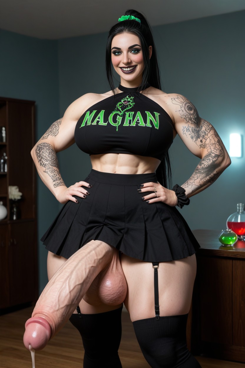 Detailed Goth Cutie Face, Leaking Excessive Precum, Pubic Hair Shemale AI Porn