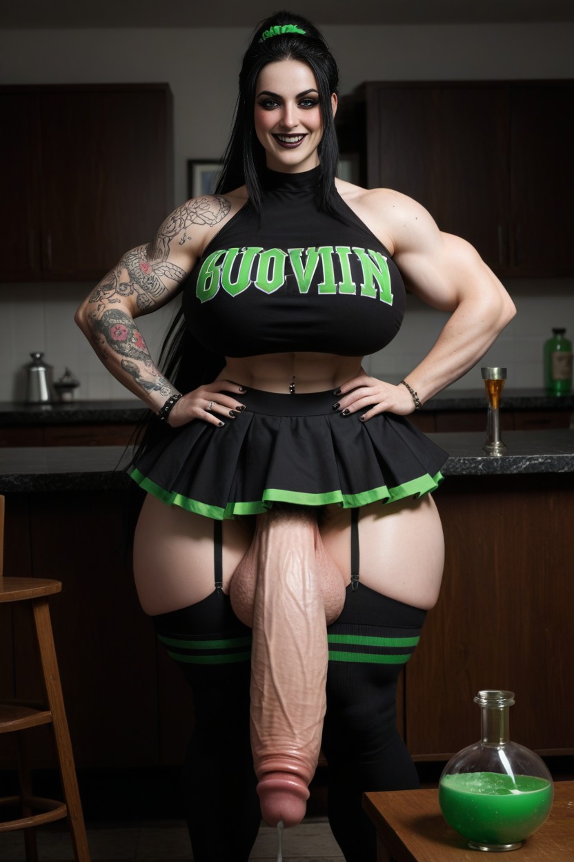 Hyper Gigantic Mega Cock, Impossibly Massive Muscular Legs, Large Tattoos Shemale AI Porn