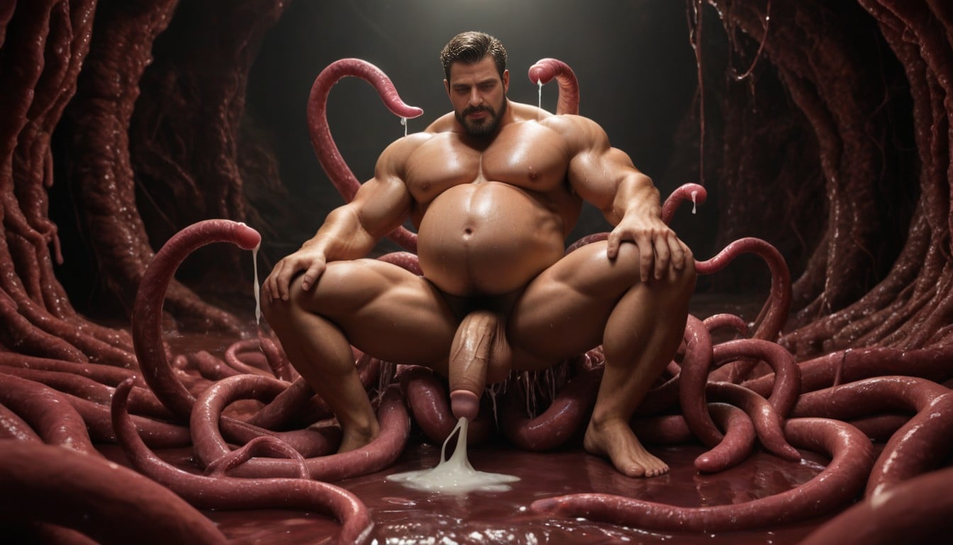 Translucent Tentacle But Not Penis, Muscular Belly, Naked AI Gay Porn