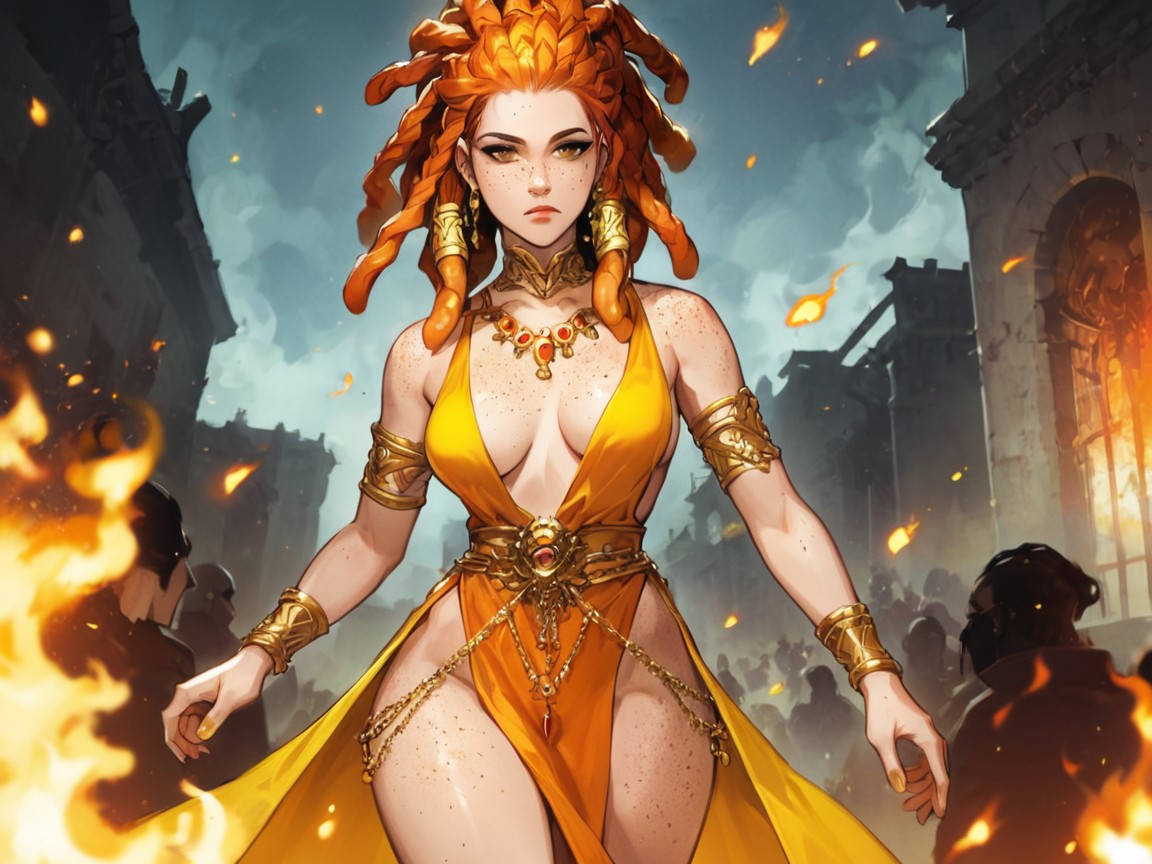 Gold Cape, Vibrant Saturated Colors, People Escaping Latina AI Porn