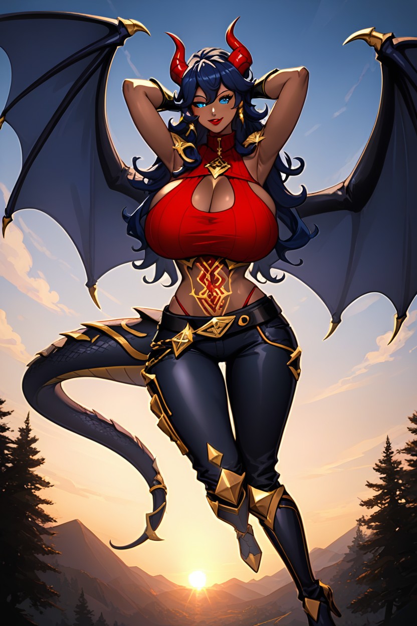 Colossal Breast, Right Hand On Hip, Wearing Blue Mary From Kof Outfit Hentai AI Porn