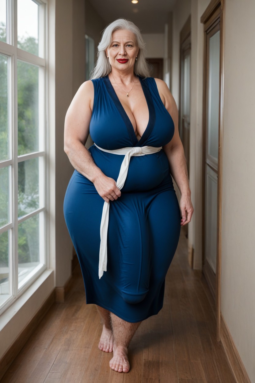 Blue Jumpsuit, Standing, Extremely Large Ass AI Porn