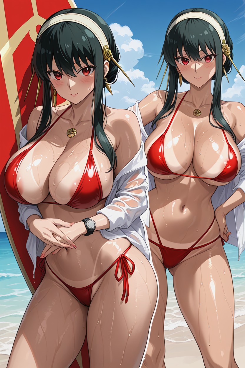 Cuerpo Liso, Figura Reloj De Arena, Hombros Descubiertos Hentai IA