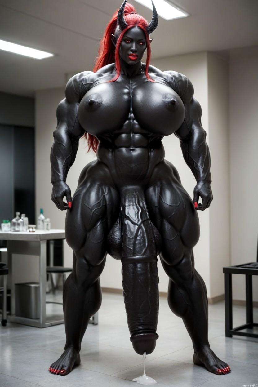 Her Cock Is A Flared Cock, Black Barefoot, Toned Muscles Shemale AI Porn