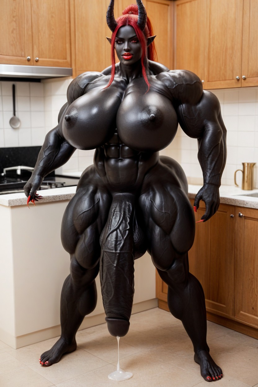 Exaggerated Massive Black Cock, Seductive Pose, Vagina Shemale AI Porn