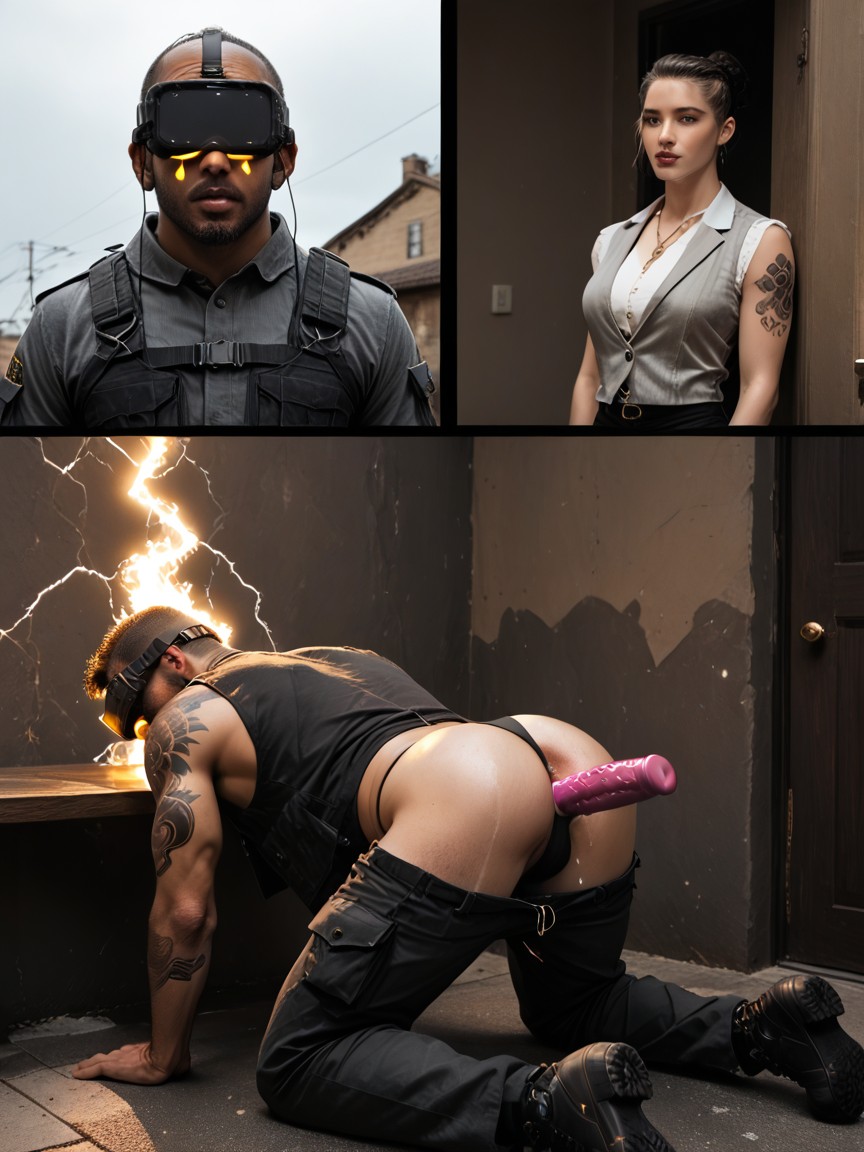 White Powder On Glass Table, Rough Sex, Rugged Latino Thug As God Of Thunder AI Gay Porn