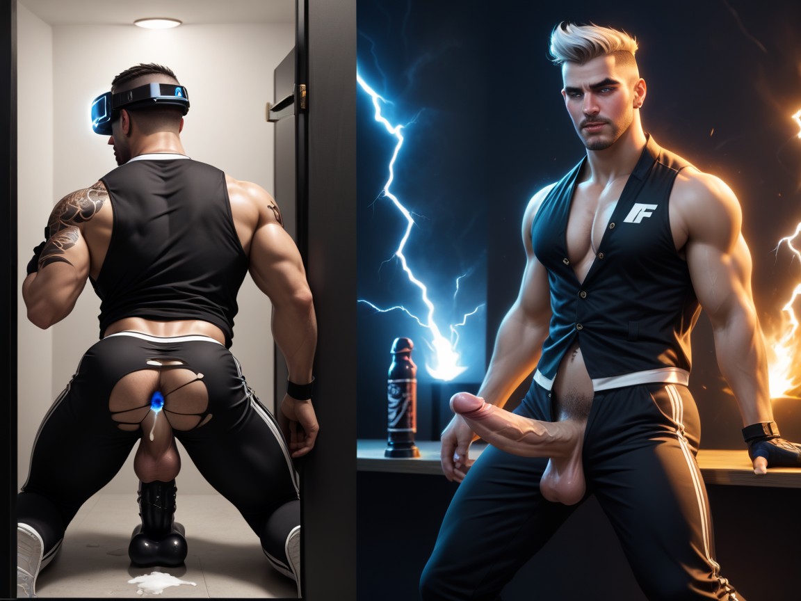 Bottom Wearing Ripped Clothes, Dildos, Armpit Hair AI Gay Porn